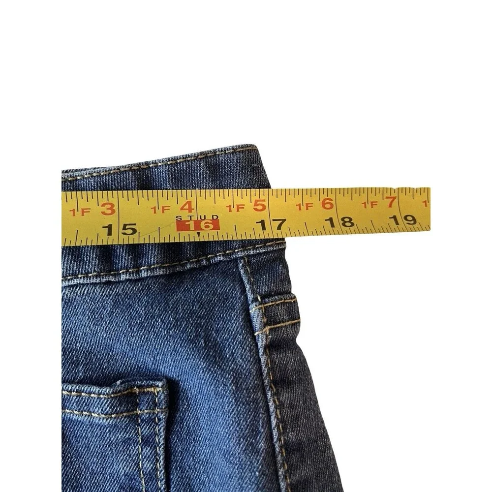 Women’s High Rise Button Fly Flare Jeans Dark Wash Patch Pocket Boho Retro 34x29